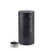 TEELICHTHALTER Rustic Schwarz 12/12/24 cm Naturmaterial - Schwarz, Naturmaterialien (24cm) - Mondex