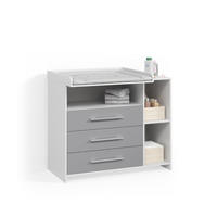 WICKELKOMMODE Torino Weiß/Grau mit Schubladen - Weiß/Grau, Holzwerkstoff (113/100/53cm) - Livinity®