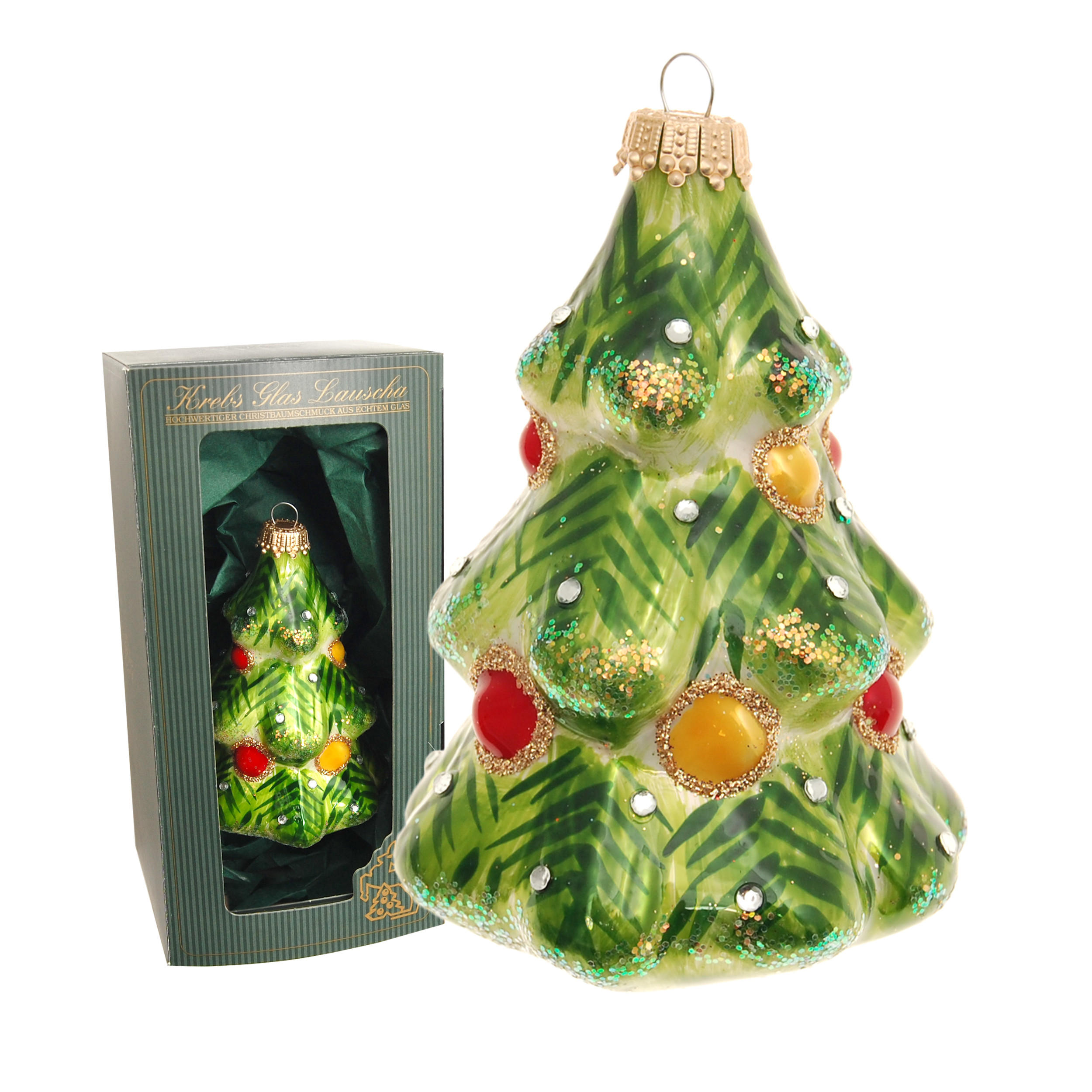Krebs Glas Lauscha Christbaumschmuck Grün 7x16x5 cm