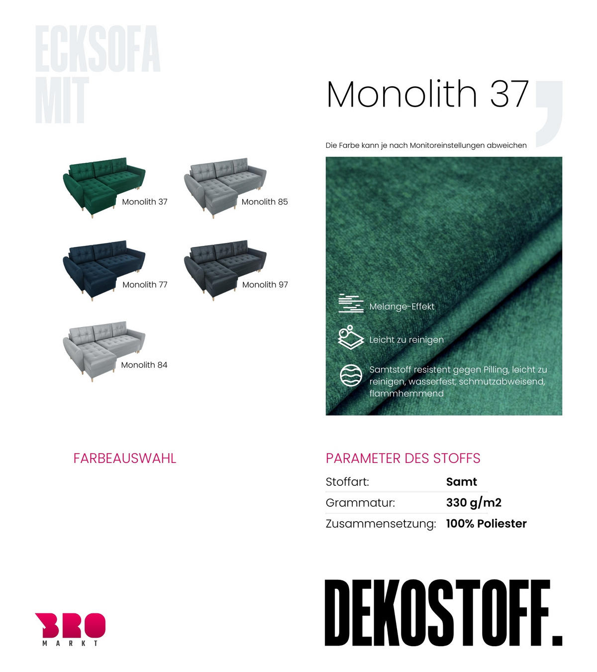 ECKSOFA Henry mit Schlaffunktion Grün Samtstoff - Grün, Textil (232/141cm) - Bromarkt