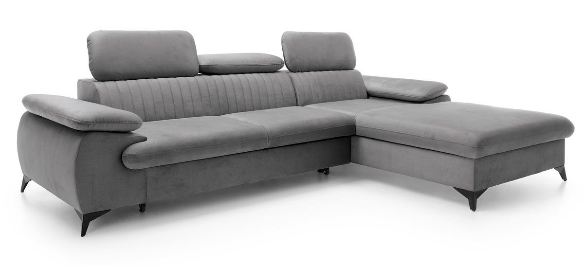 ECKSOFA 280 cm Xanto M, Schlaffunktion, verstellbaren Kopfstützen, Rechts, Grau - Grau, Holz (193/280cm) - Emporius