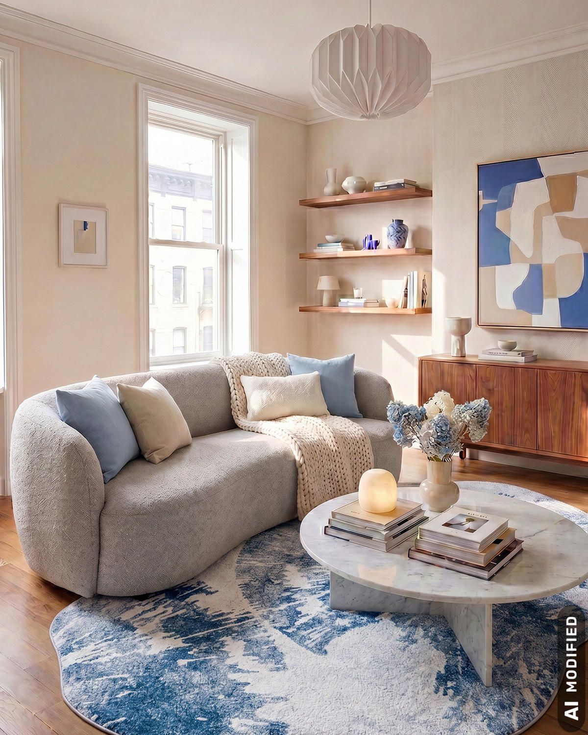 TEPPICH Arona Iris Mazovia Unregelmäßige Form 120x160cm Blau Grau Abstrakt Kurzflor - Blau, Textil (120/160cm) - Mazovia