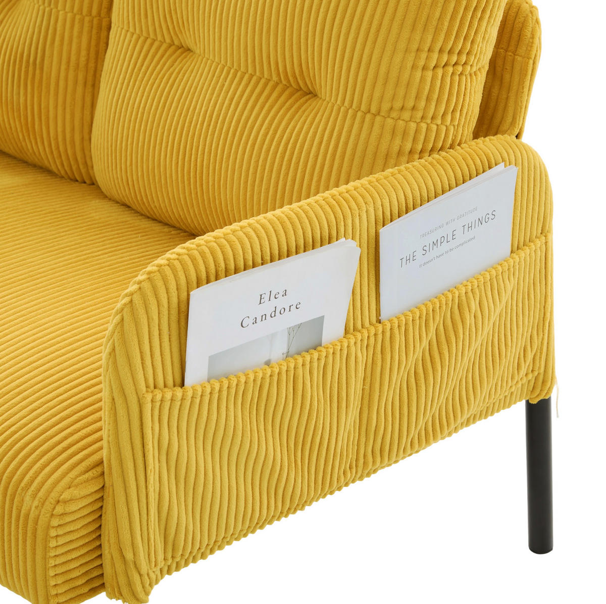SOFA 3-Sitzer mit Seitentasche 171x72x80 cm Cord Gelb - Gelb, Kunststoff (171/80/72cm) - Meubliv