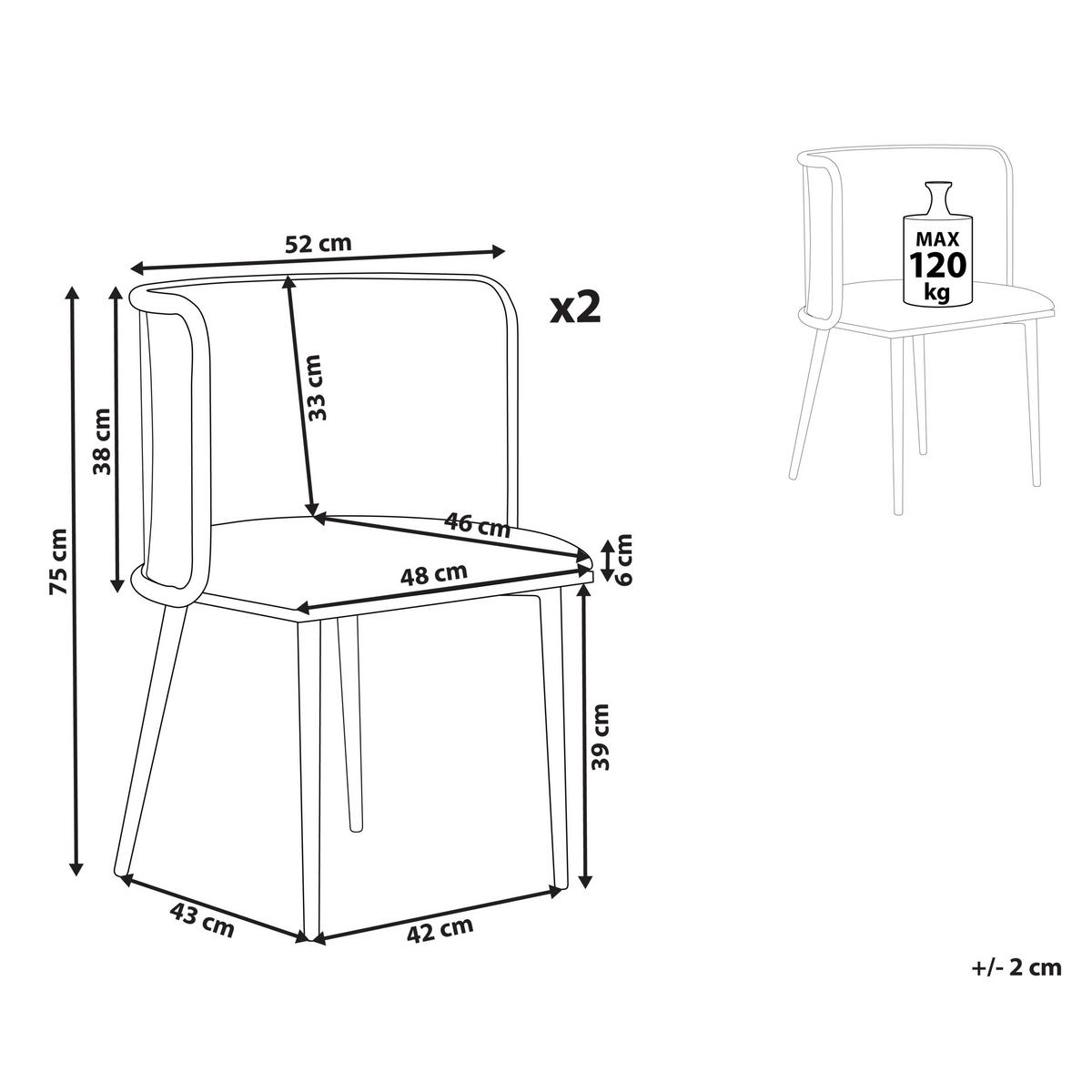 ESSZIMMERSTUHL 2er-Set Metall heller Holzfarbton/beige Kobuk - Hellbraun/Beige, Metall (52/75/46cm) - Beliani