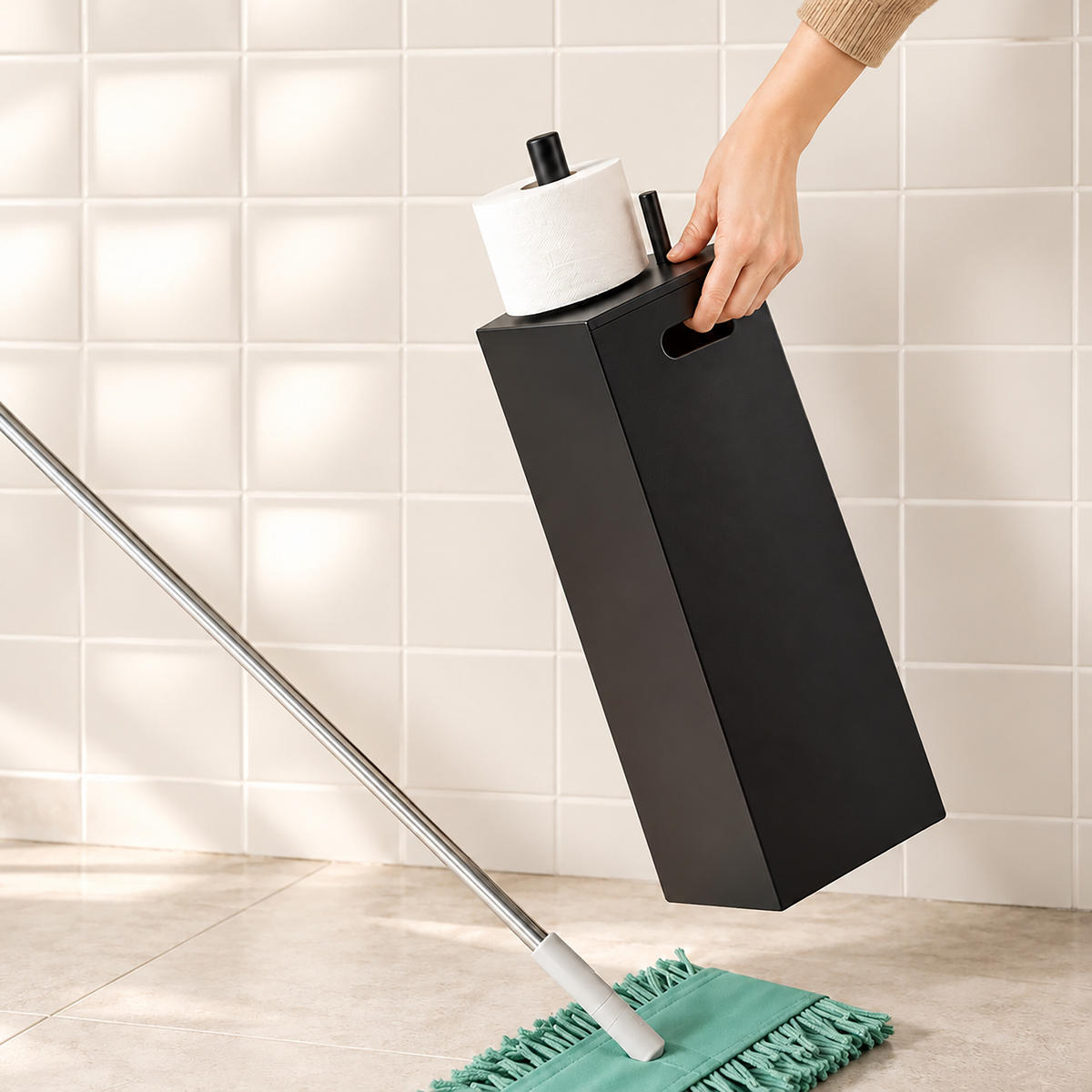 TOILETTENPAPIERHALTER Schwarz MDF für 4 Rollen - Schwarz, Holzwerkstoff (14/44/14cm) - Relaxdays