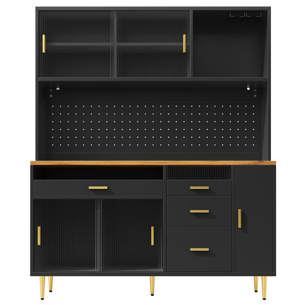 GESCHIRRSCHRANK aus MDF & Glas 145x39x171cm in Schwarz mit APP-LED - Schwarz, Holzwerkstoff (145/171/39cm) - Modfu
