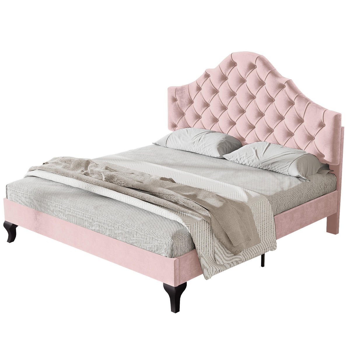 POLSTERBETT aus Samt 140x200 cm in Rosa mit Lattenrost & verstellbarem Kopfteil - Rosa, Textil (140/200cm) - Modfu