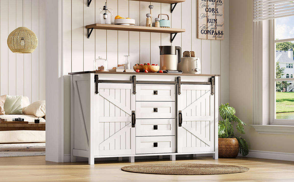 SIDEBOARD 137/40/81,5 cm aus MDF mit Schiebetüren Weiß - Weiß, Holzwerkstoff (137/81.5/40cm) - Modenvie