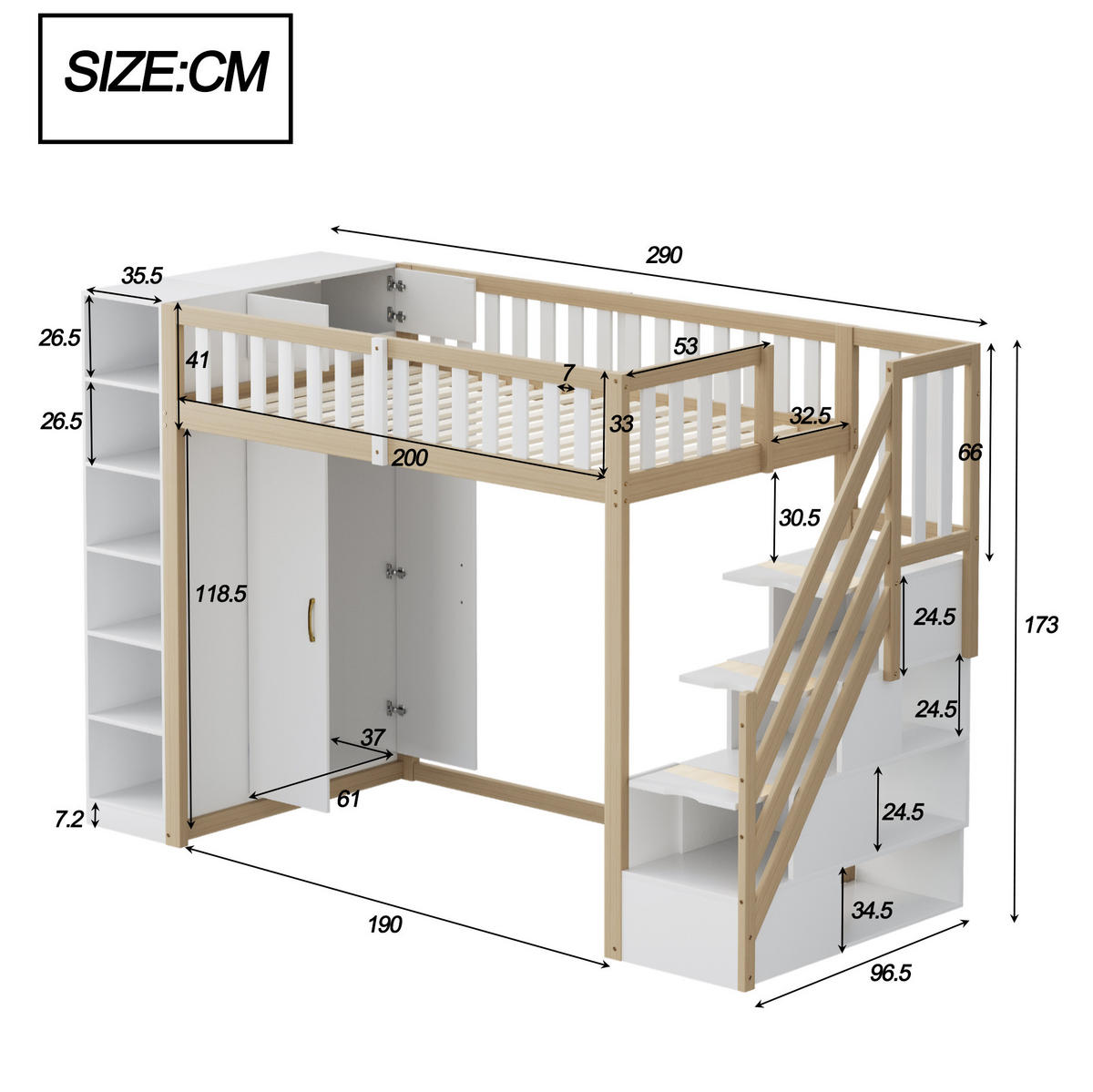VYSOKÁ postel 90/200 cm bílá a přírodní dřevo s úložným prostorem z masivního dřeva - bílá, kompozitní dřevo (90/200cm) - OKWISH