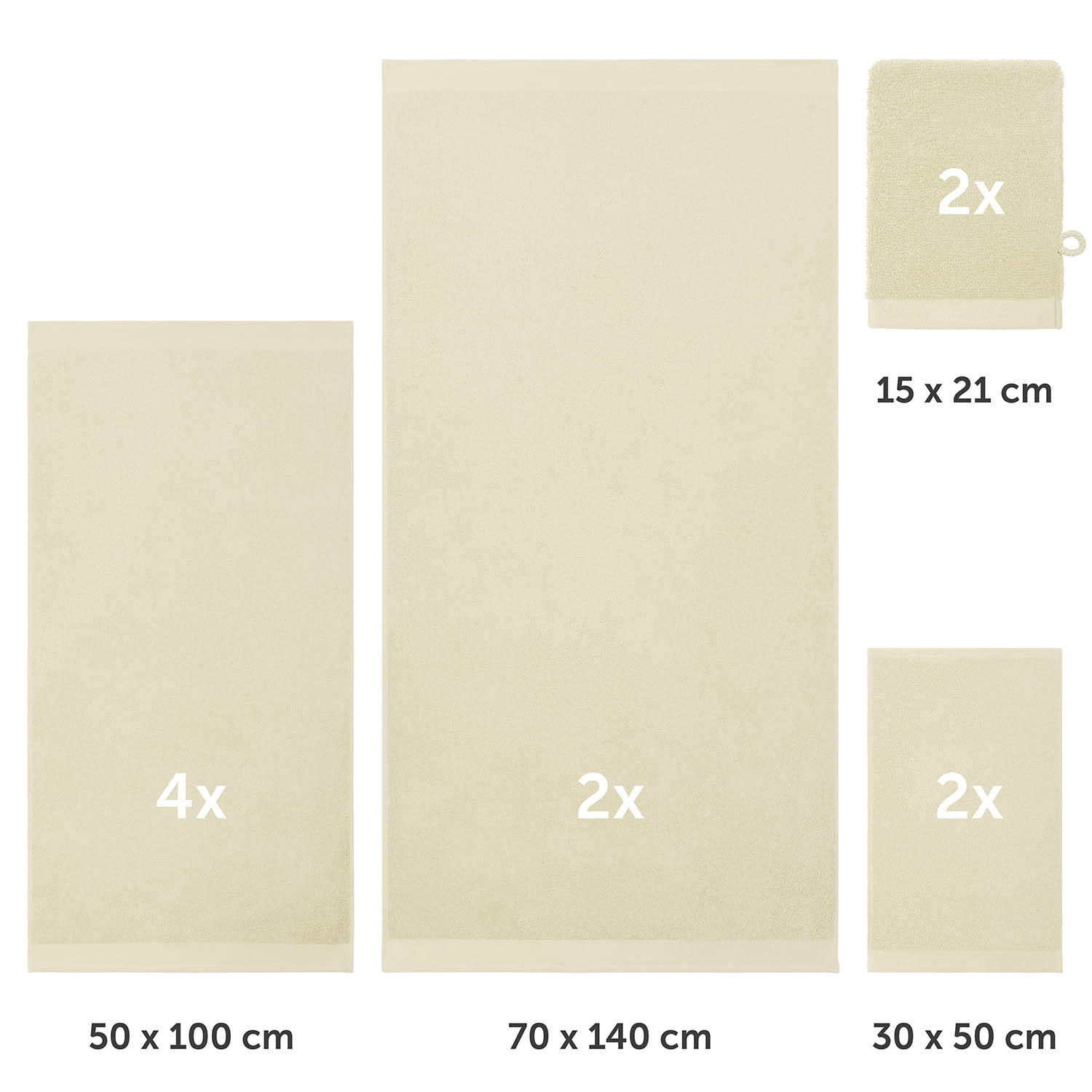 HANDTUCH 8-teilig, 2x Badetuch 70/140 + 4x Handtuch 50/100 + 2x Gästetuch 30/30 + 2x Waschlappen 15/20 cm, Sandfarben - Sandfarben, Textil (70/140cm) - Blumtal