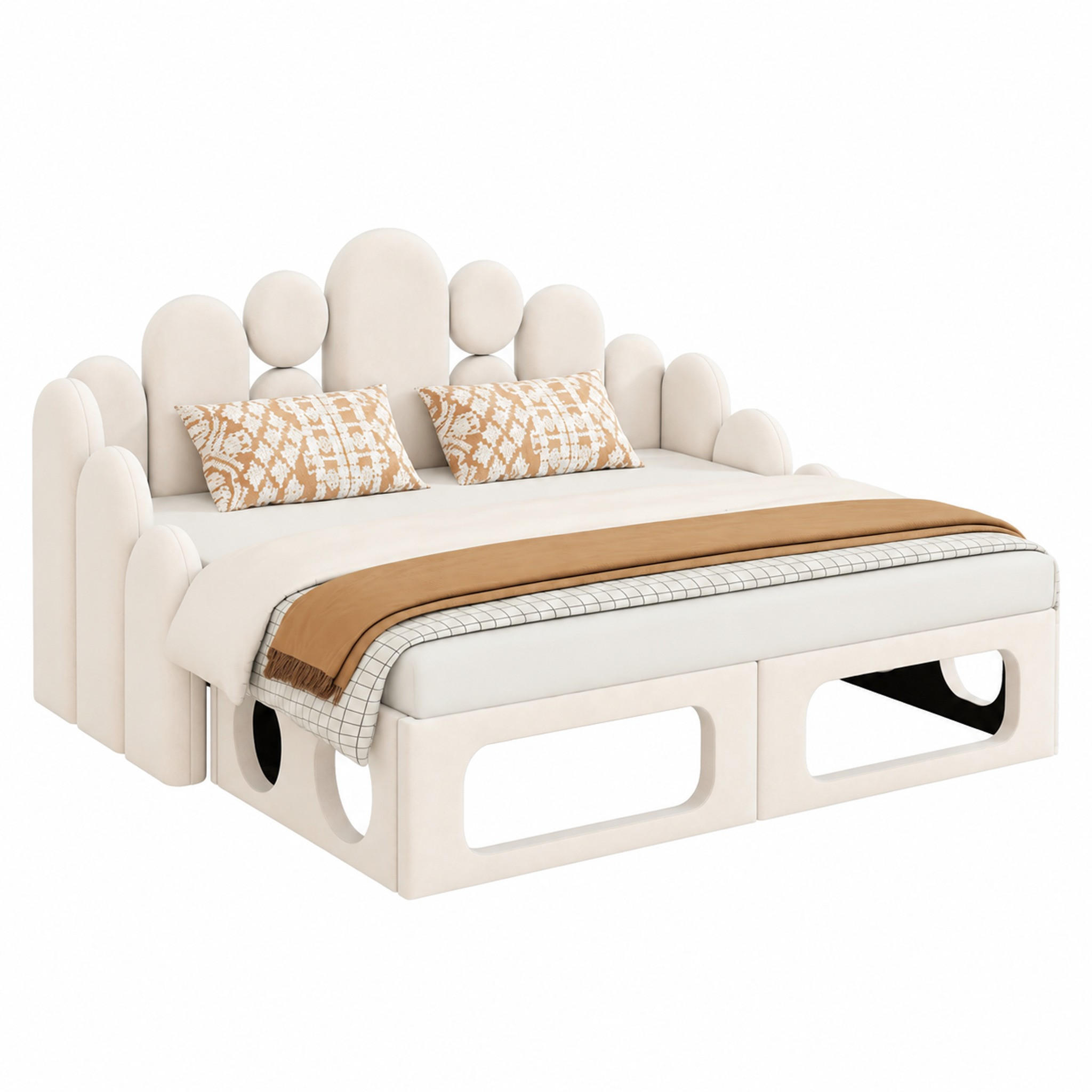 SCHLAFSOFA 2-in-1 180x200 cm Samt Beige mit Haustierbett - Beige, Holz (180/200cm) - Meubliv