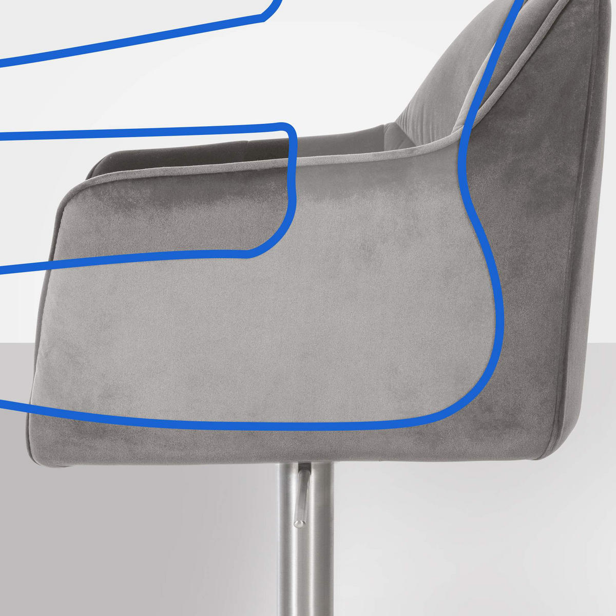 BARHOCKER Damaskus E Samt grau - Edelstahlfarben/Grau, Textil/Metall (64/110/48cm) - TPFLiving