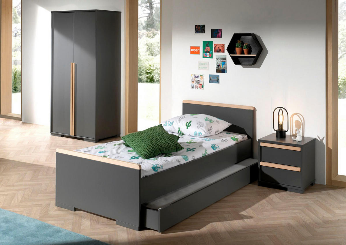 KINDERZIMMER komplett Set 4-tlg. Kariotta 4 Anthrazit Griffe Massivholz - Anthrazit, Holzwerkstoff (430/1/287cm) - 58aufmkessel