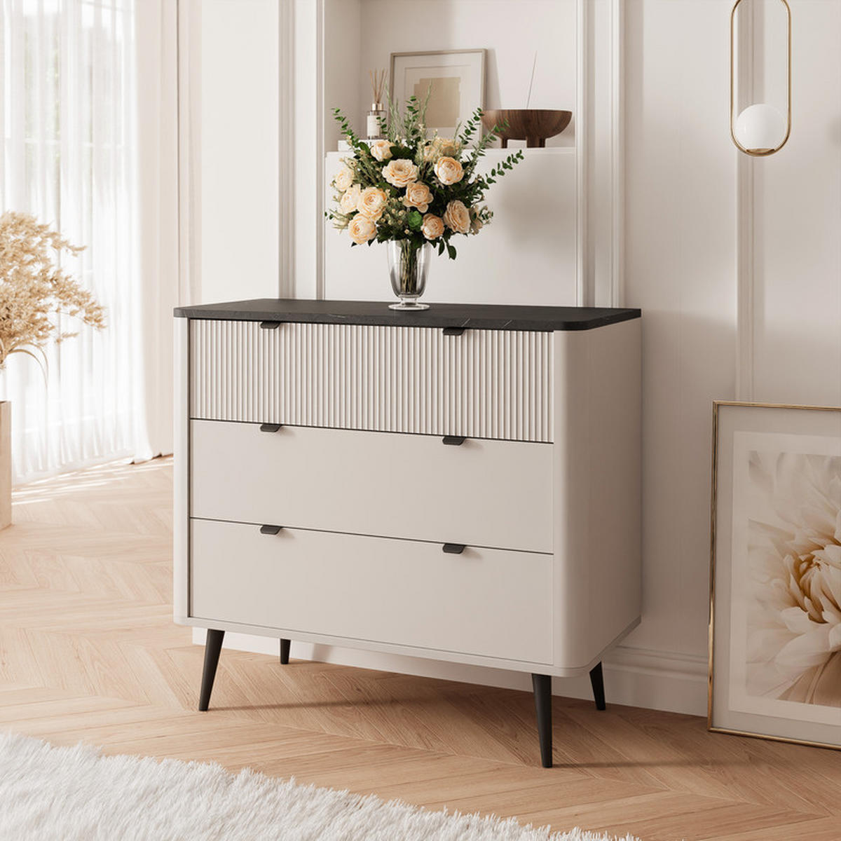 KOMMODE NAVANI 90 cm, 3 Schublade(n) Kaschmir / Grau - Kaschmir, Holzwerkstoff/Metall (90/82/40cm) - Idohome