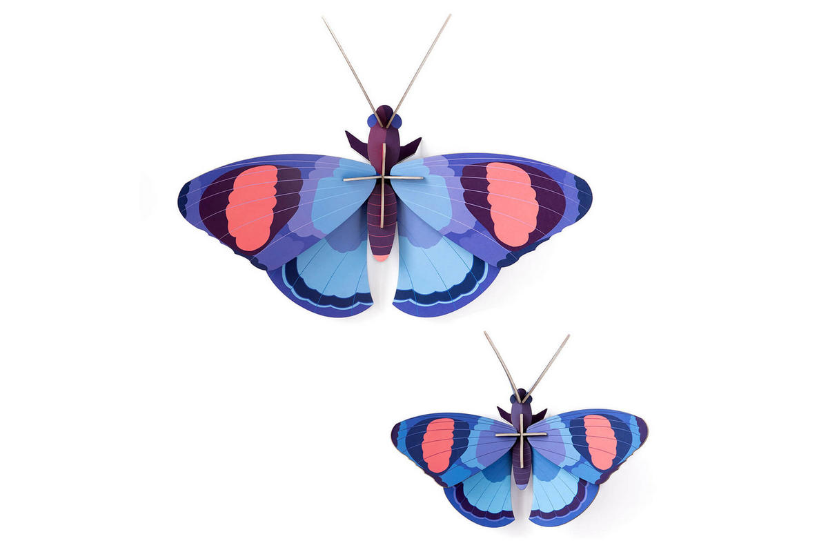 WANDDEKO Schmetterlings-Duo 56/13 cm - Blau, Wellpappe (56/13/44cm) - KUNSTLOFT