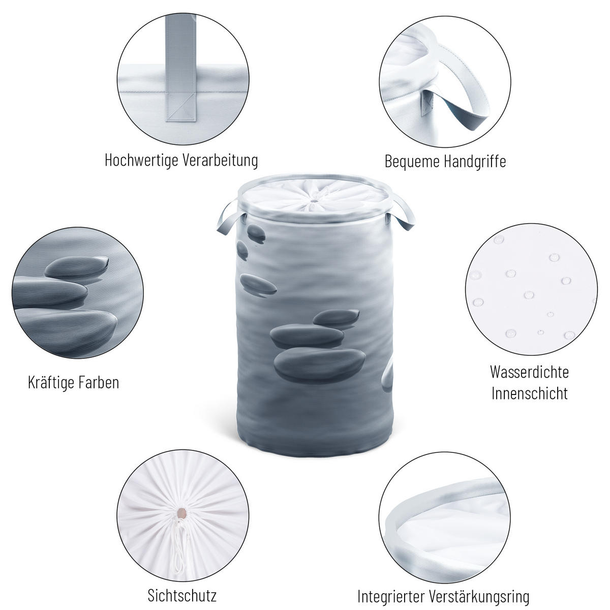 WÄSCHEKORB Black Stones - Grau, Textil (37/55/55cm) - Sanilo