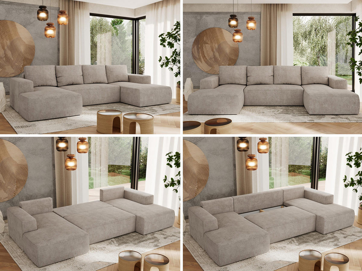 WOHNLANDSCHAFT TRENTINO U Beige Struktur - Beige, Textil (334/91/163cm) - MKS