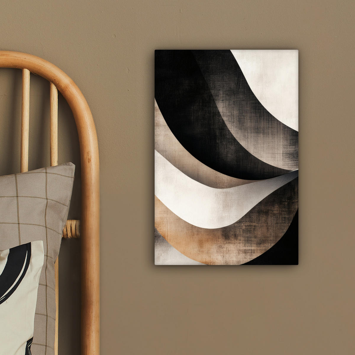 LEINWANDBILD Abstrakt - Wellen - Schwarz - Verwittert 20x30 cm - Trüffeleichefarben, Textil (20/30cm) - MuchoWow