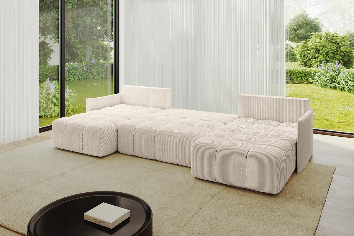 WOHNLANDSCHAFT LONLI-U 355x189x68 Beige Cord - Beige, Holzwerkstoff/Kunststoff (355/68/189cm) - ALTDECOR
