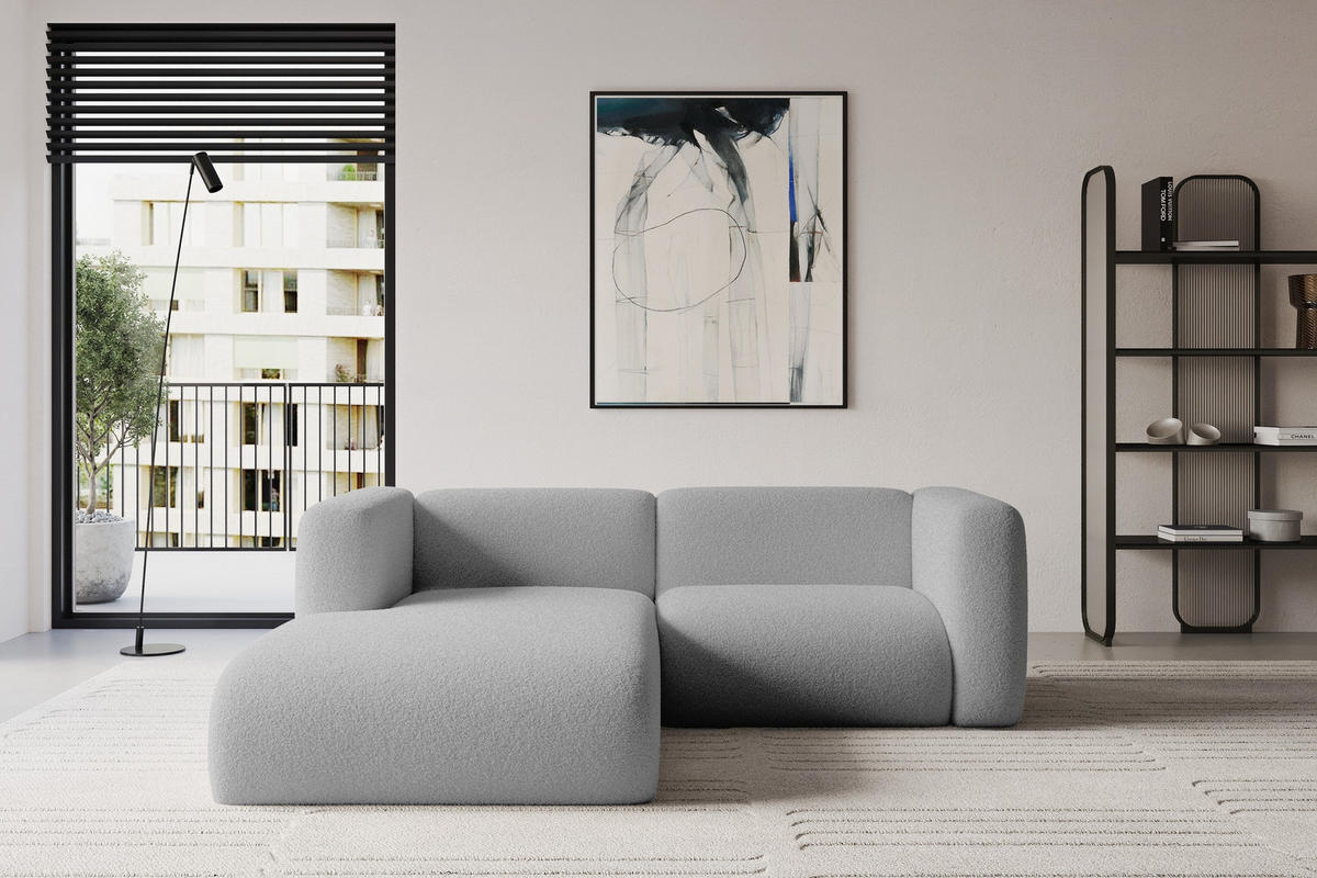 ECKSOFA Ottomane Links MIRA-L1 227x179x89 Hellgrau Bouclé - Silberfarben/Hellgrau, Holzwerkstoff/Kunststoff (227/179cm) - ALTDECOR