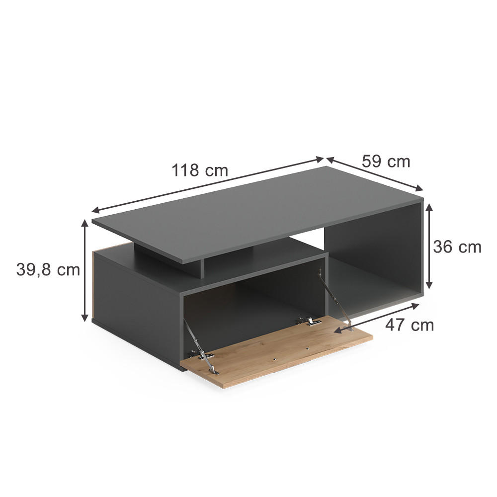 COUCHTISCH Roland Anthrazit/Goldkraft Eiche 118 x 59 cm - Honigeiche/Anthrazit, Holzwerkstoff (59/118/39.8cm) - Vicco