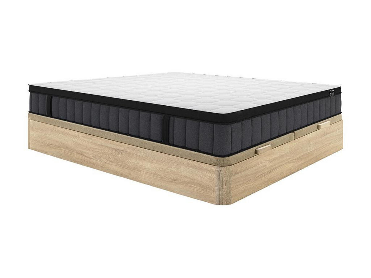 MATRATZE und Bettgestell mit Lattenrost und Bettkasten - 2 Personen - stoff - naturfarben hell Tolca - Naturfarben, Holz/Holzwerkstoff (180/200cm) - Vente-Unique