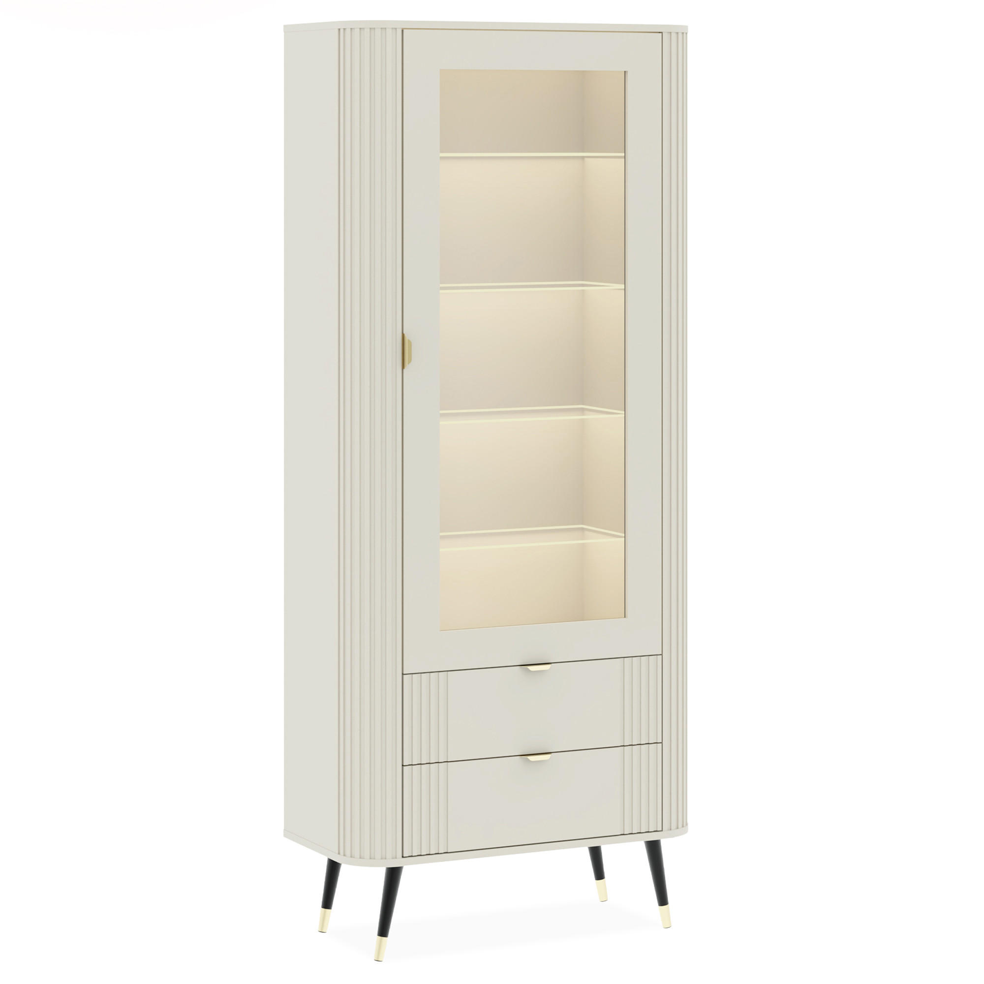 VITRINENSCHRANK PURA, mit Beleuchtung, Cremefarbig - Creme/Schwarz, Holzwerkstoff/Metall (78/192/40cm) - KONSIMO®