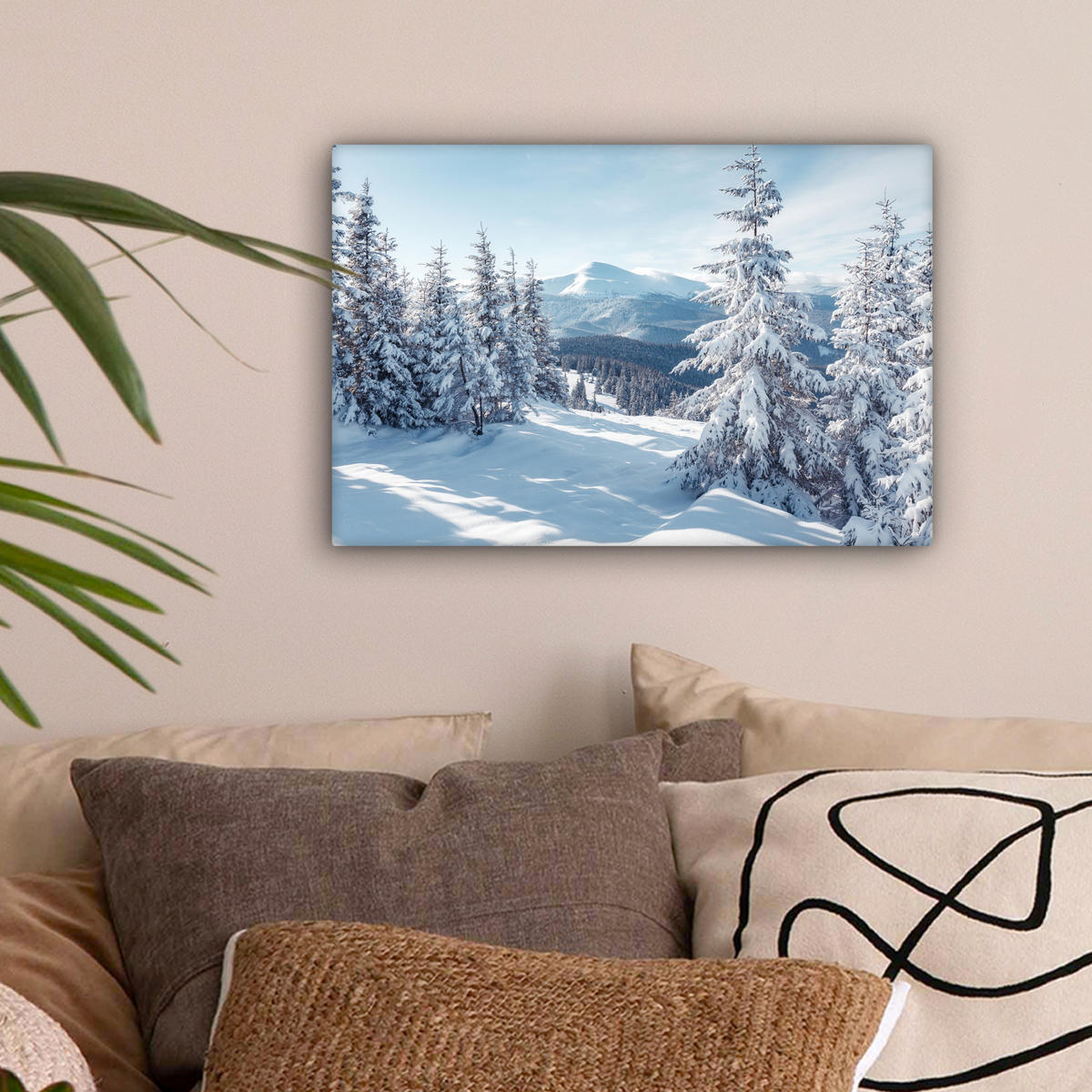 LEINWANDBILD Winterlandschaft - Natur - Berge - Bäume - Schnee Deko Schlafzimmer 30x20 cm - Hellblau, Textil (30/20cm) - MuchoWow