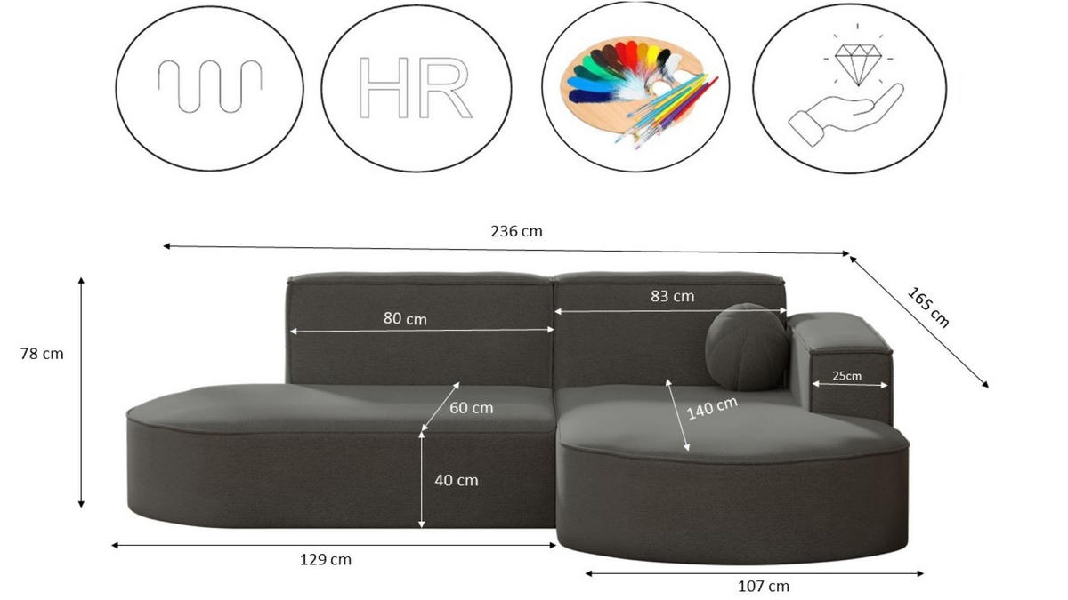 GARTENECKSOFA L-Form Designer Modena Studio Patio Grau Rechts - Grau, Holz/Textil (236/78/165cm) - Kaiser Möbel