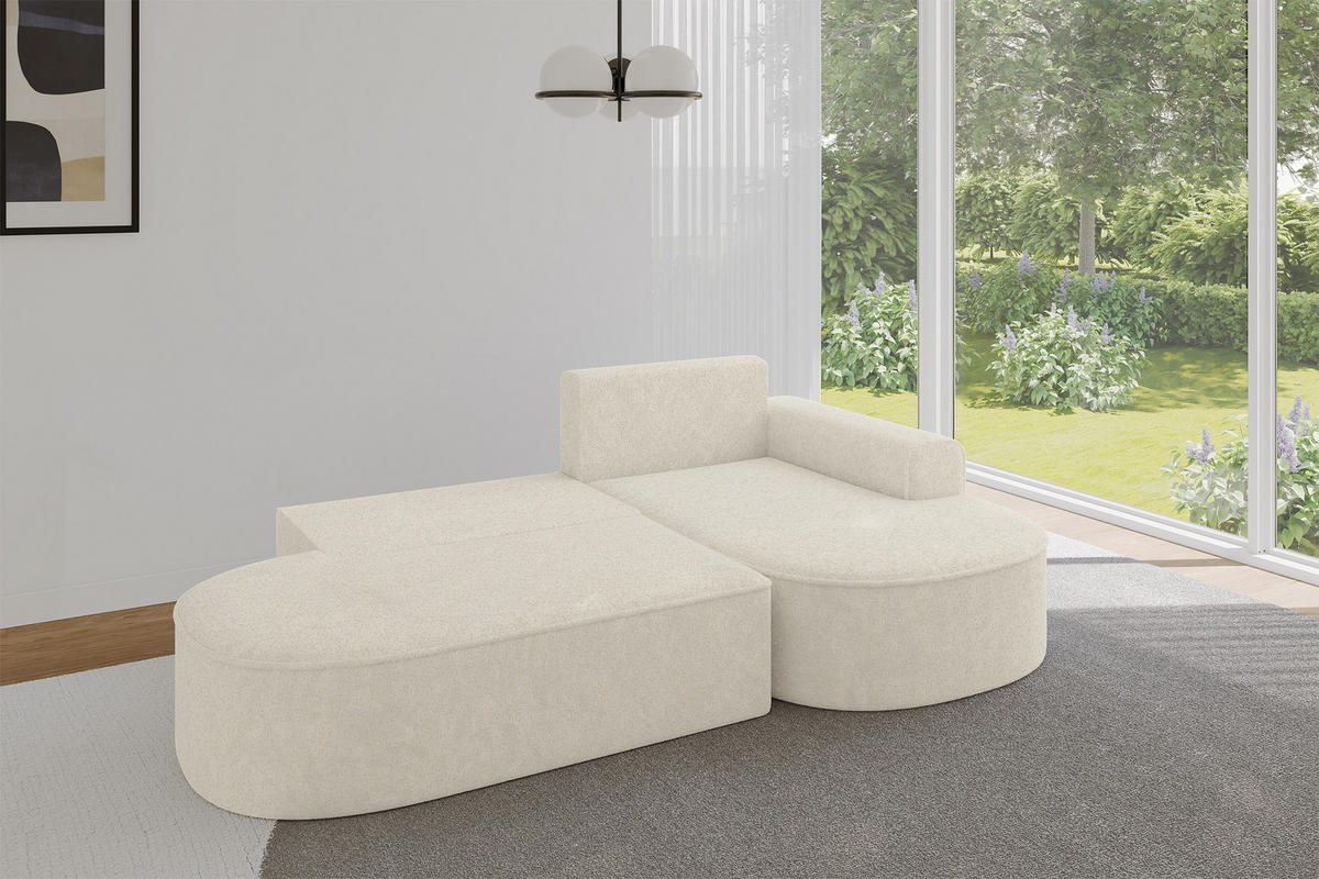 ECKSOFA mit Schlaffunktion und Bettkasten Ottomane Rechts MARI-L1-S - 283x167x85 cm Creme Tissu - Creme/Schwarz, Holzwerkstoff/Kunststoff (167/283cm) - ALTDECOR