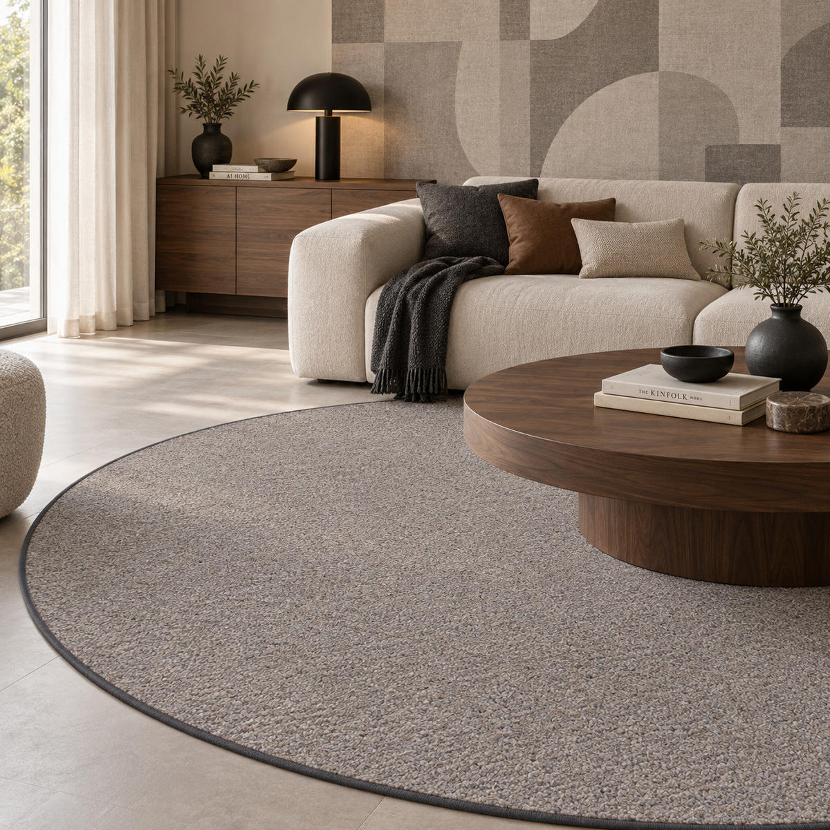 NATUR TEPPICH WOLLE BERBER RUND - Anthrazit, Textil (100/100cm) - Snapstyle