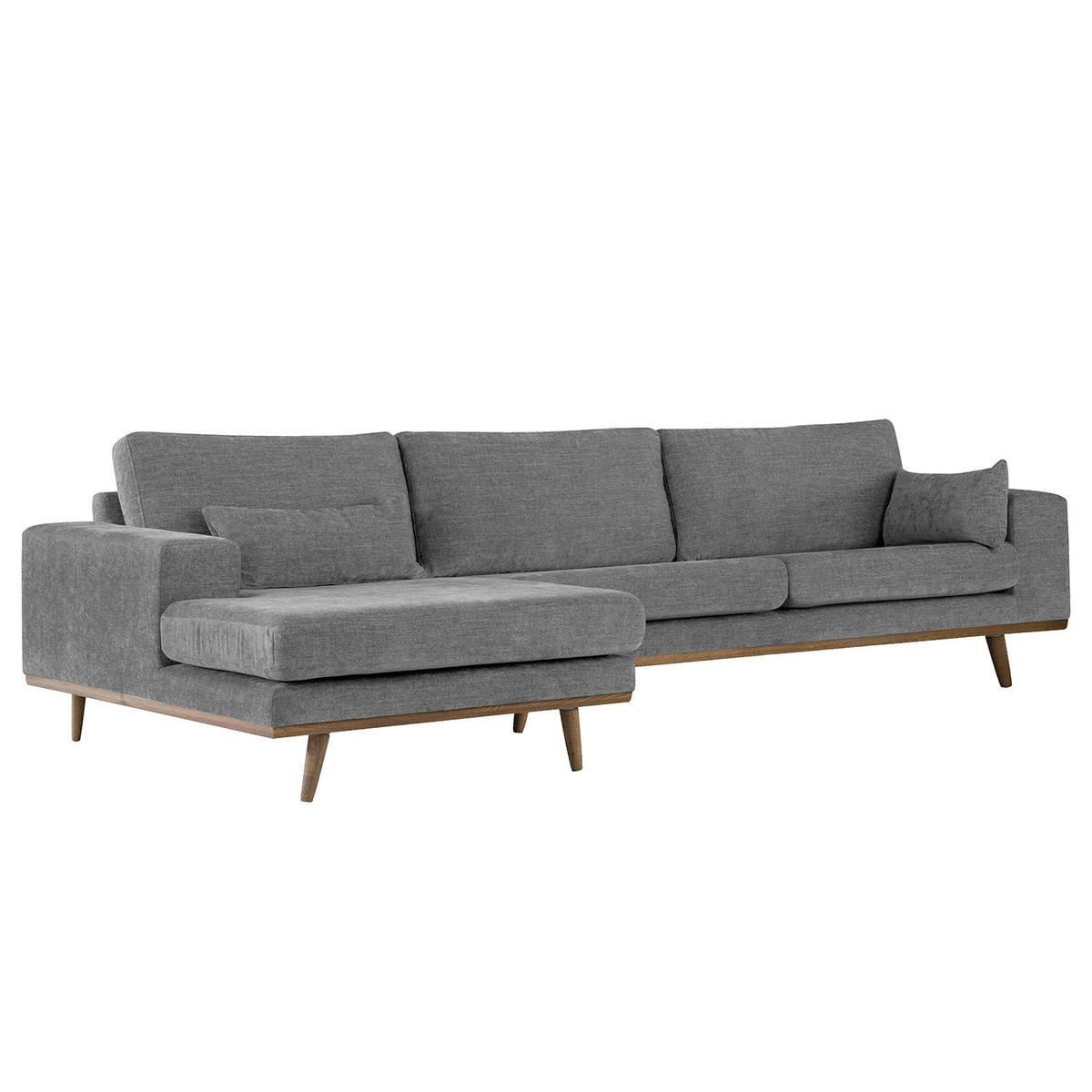 ECKSOFA mit Longchair - Eichefarben/Dunkelgrau, Eichenholz/Textil (281/153cm) - home24