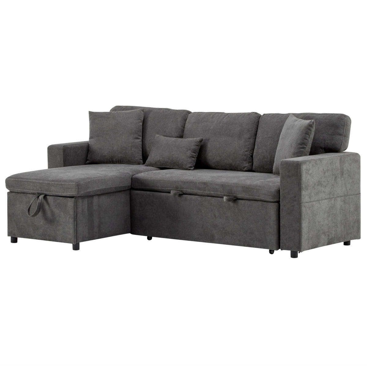 SCHLAFSOFA aus Oxford-Stoff 214x131x87 cm Dunkelgrau mit USB-Anschluss, Bettfunktion und Stauraum - Dunkelgrau, Textil (131/85/215cm) - Modfu