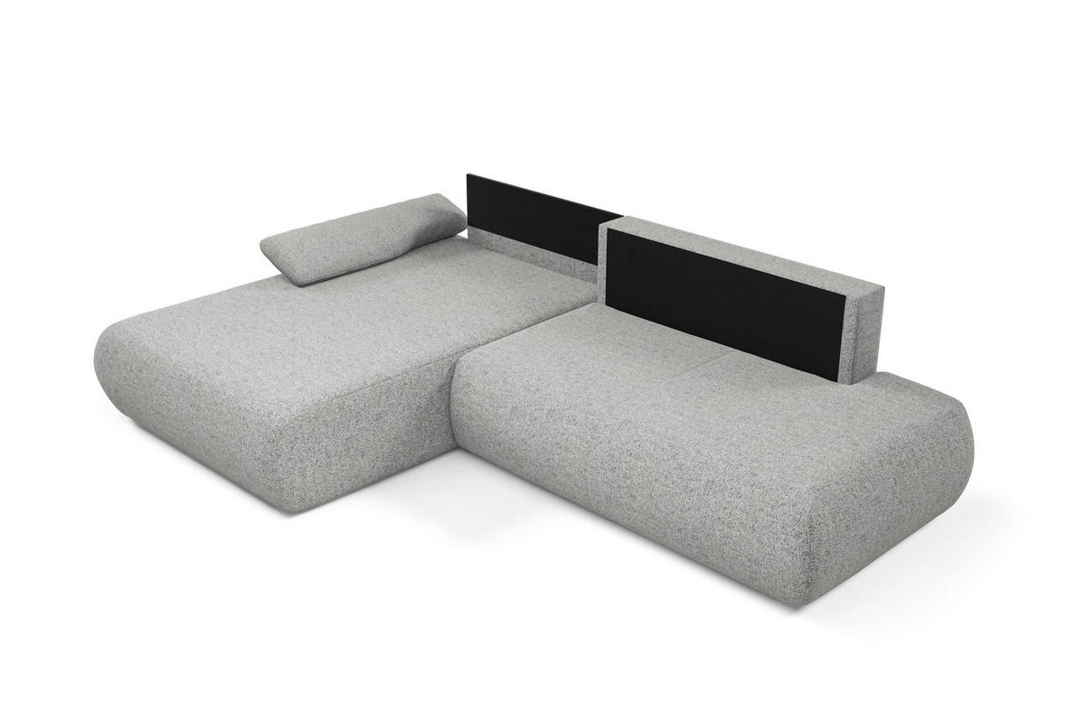 ECKSOFA DELTA L-S Grau Geflochtener Stoff mit Schlaffunktion - Grau, Holz (286/173.5cm) - MASSENO
