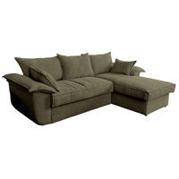 ECKSOFA DAMETO Grün Cord - Schwarz/Olivgrün, Kunststoff/Textil (266/174cm) - KAWOLA