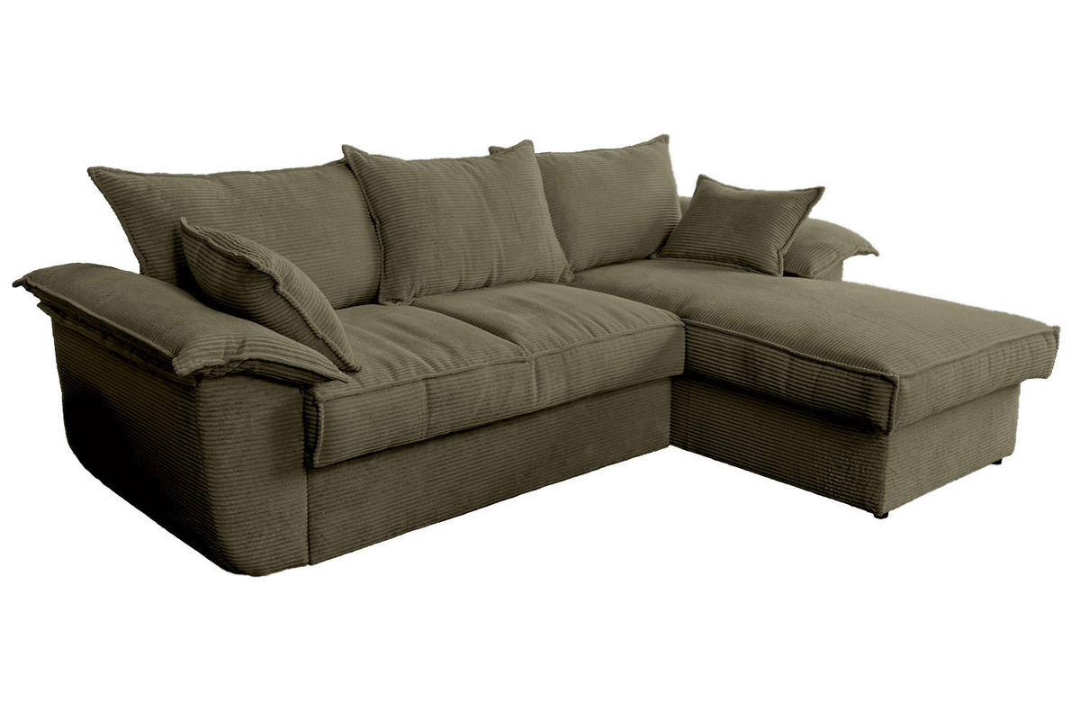 ECKSOFA DAMETO Grün Cord - Schwarz/Olivgrün, Kunststoff/Textil (266/174cm) - KAWOLA