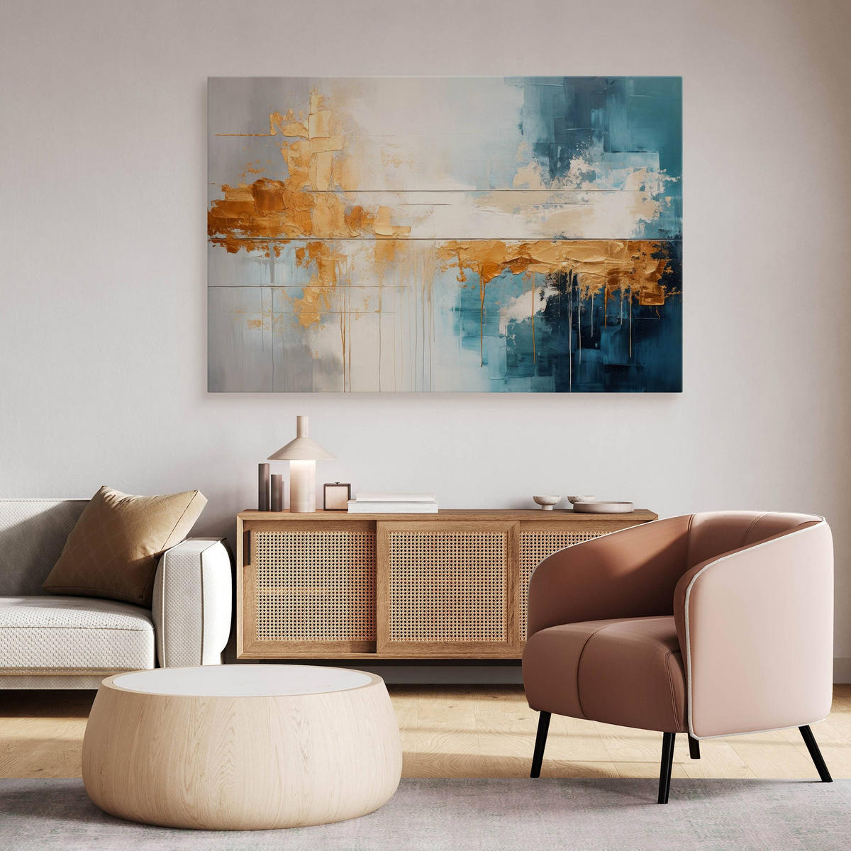 LEINWANDBILD Abstraktion Moderne Muster für Wohnzimmer 40x30cm - Türkis/Blau, Textil (40/30cm) - Muralo