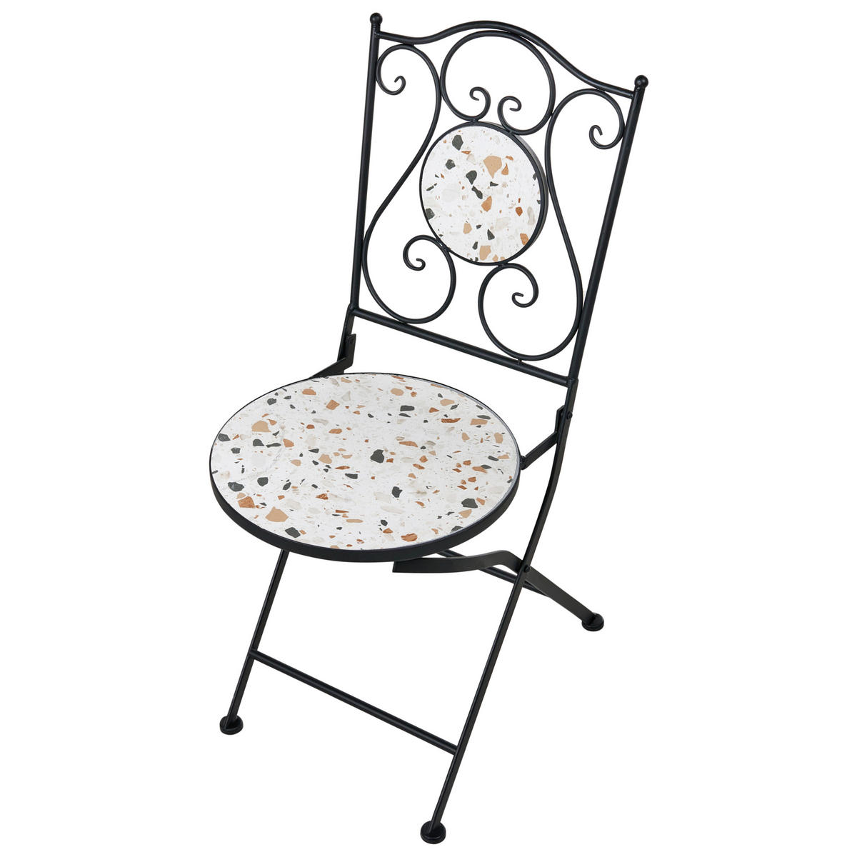 GARTENSTUHL 2er-Set Terrazzo Weiß Artena - Schwarz/Weiß, Metall (39/87/47cm) - Beliani