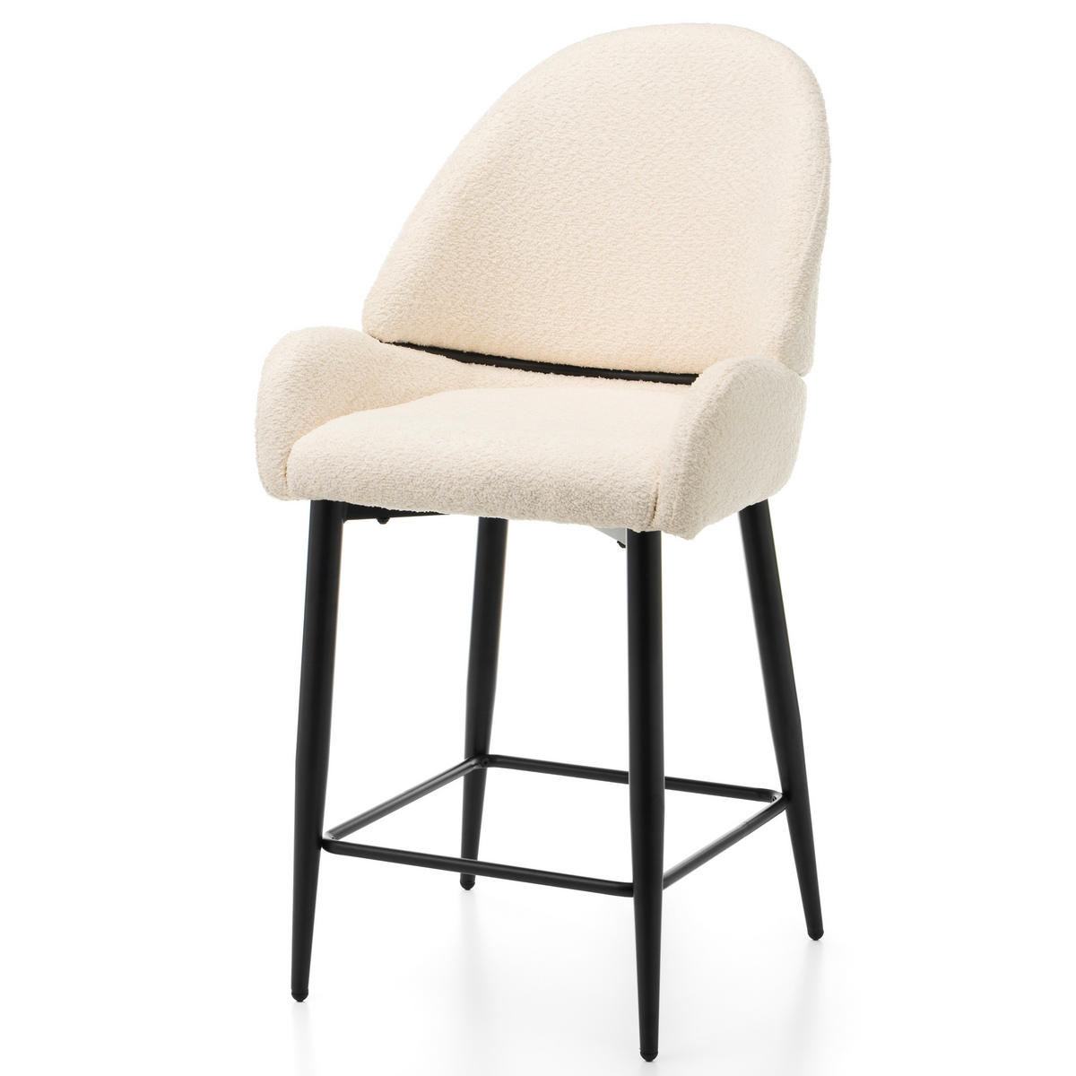 BARHOCKER BERGAMO gepolsterter mit Steppung - hellbeige - Boucle - Ecru/Schwarz, Textil/Metall (56/106/61cm) - NEW HOME