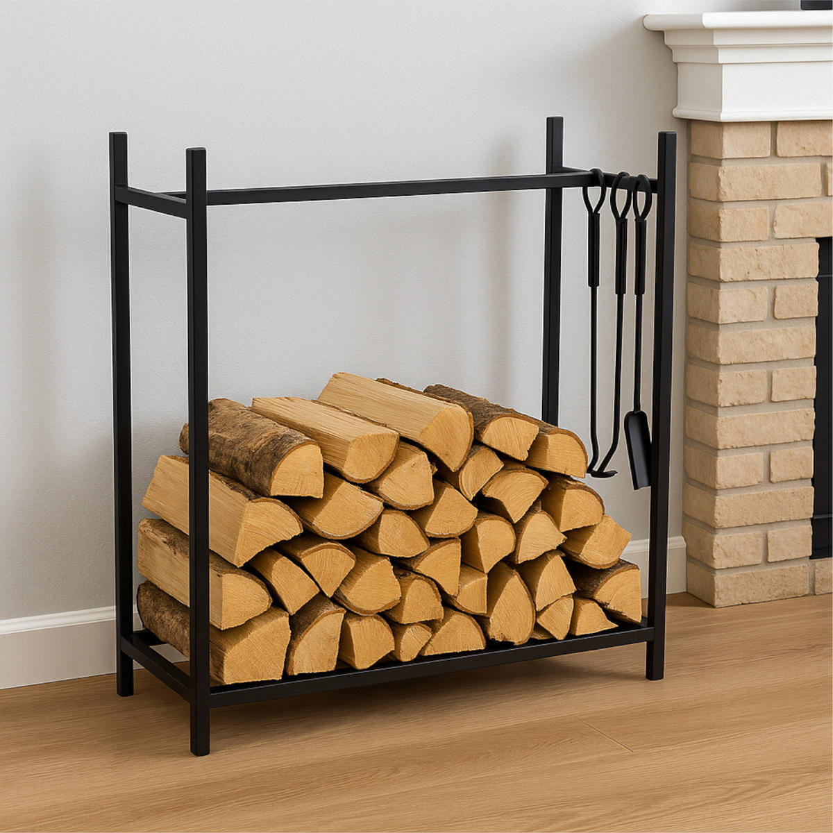 KAMINHOLZREGAL, Metall, Schwarz, stabil 110×35×110 cm - Schwarz, Metall (110/110/35cm) - Begryf