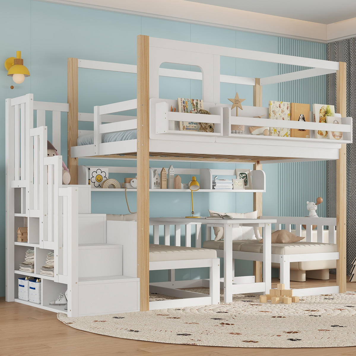 ETAGENBETT 90x200 cm Tisch Treppe Regal - Weiß, Holz (90/200cm) - LEBENLANG