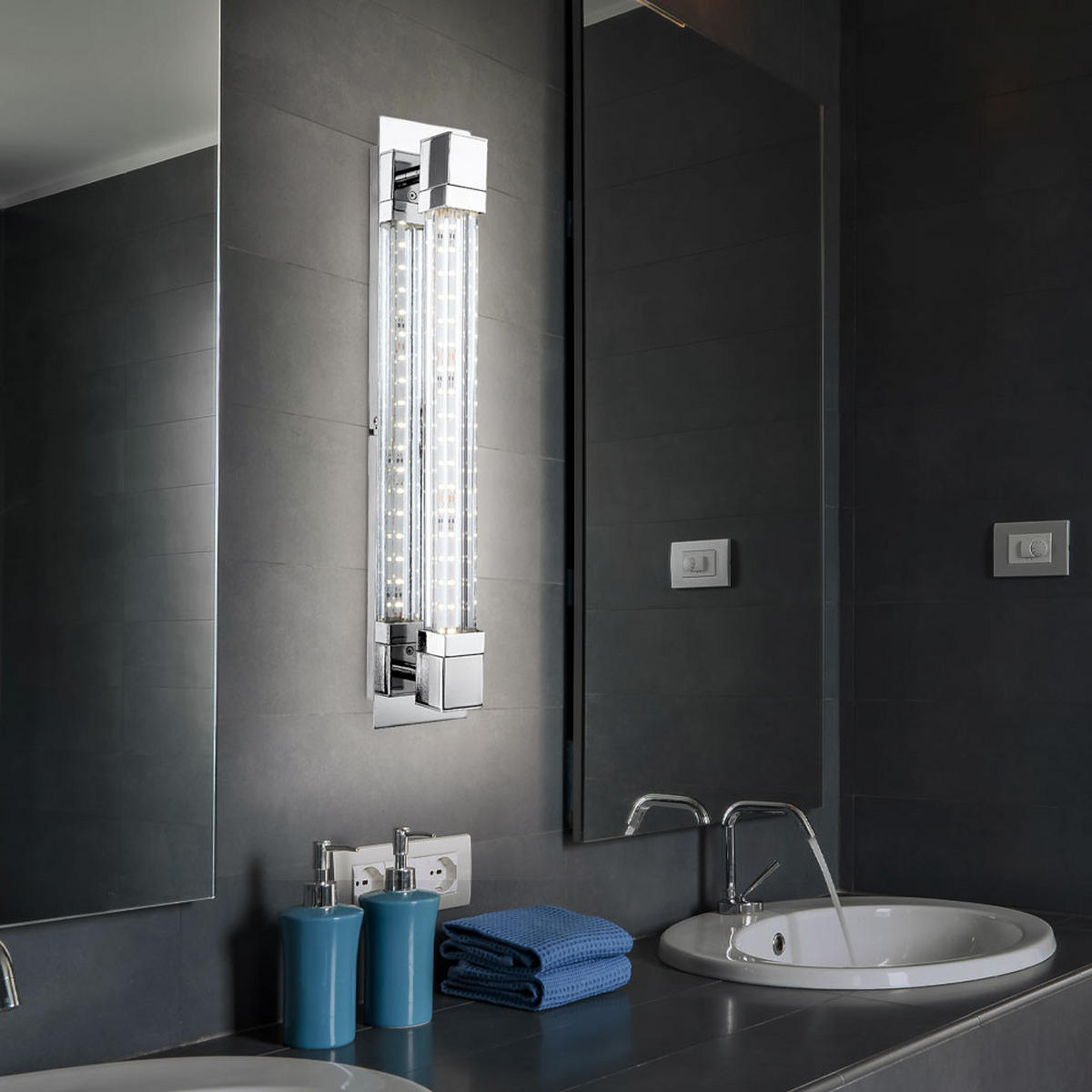 LED WANDLEUCHTE Chrom Glas klar - Silberfarben, Glas (42/8/9.6cm) - Globo Lighting