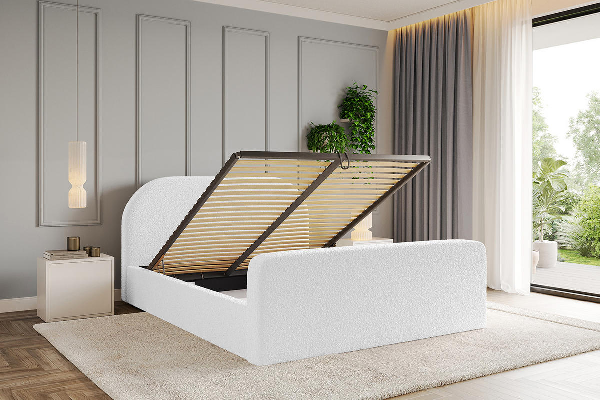 POLSTERBETT mit Bettkasten, Fußteil und Lattenrost, Boxbett mit Matratze H3/H4 - TIVON-Z 200x200 Weiß - Weiß, Holzwerkstoff/Textil (200/200cm) - ALTDECOR