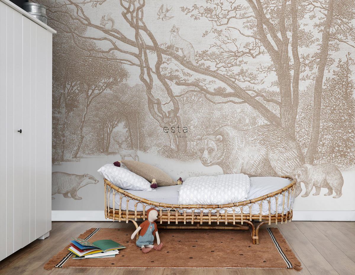 FOTOTAPETE Wald mit Waldtieren 350 x 279 cm - Braun, Papier (350/279cm) - ESTAhome