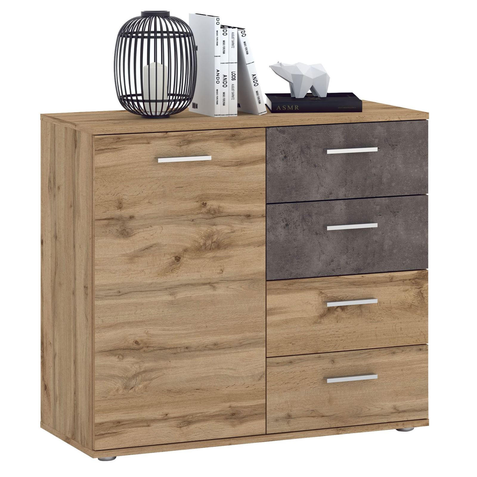 KOMMODE CHICAGO - Dunkelgrau/Eiche Wotan, Holzwerkstoff (91/82/40cm) - CARO-Möbel