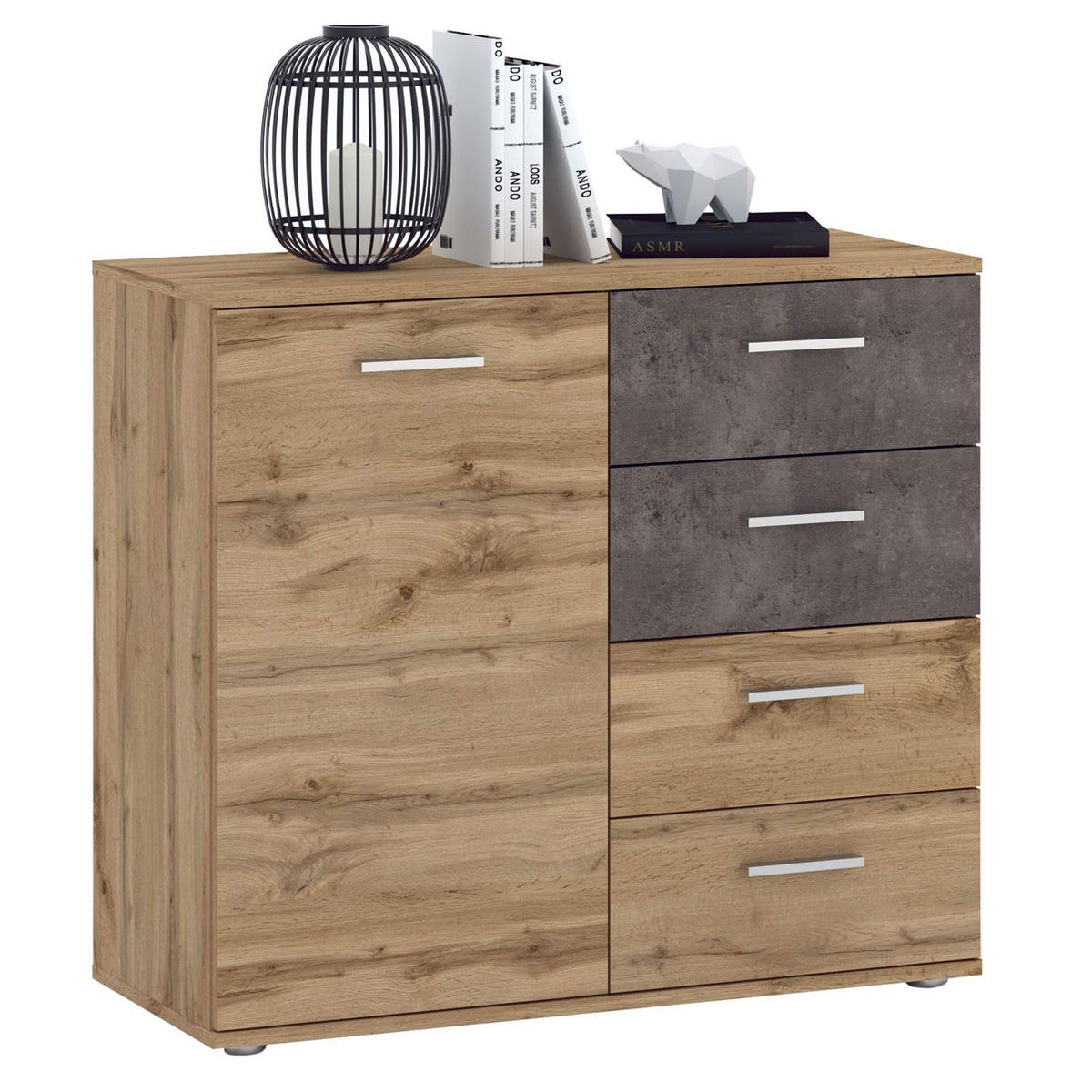 KOMMODE CHICAGO - Dunkelgrau/Eiche Wotan, Holzwerkstoff (91/82/40cm) - CARO-Möbel