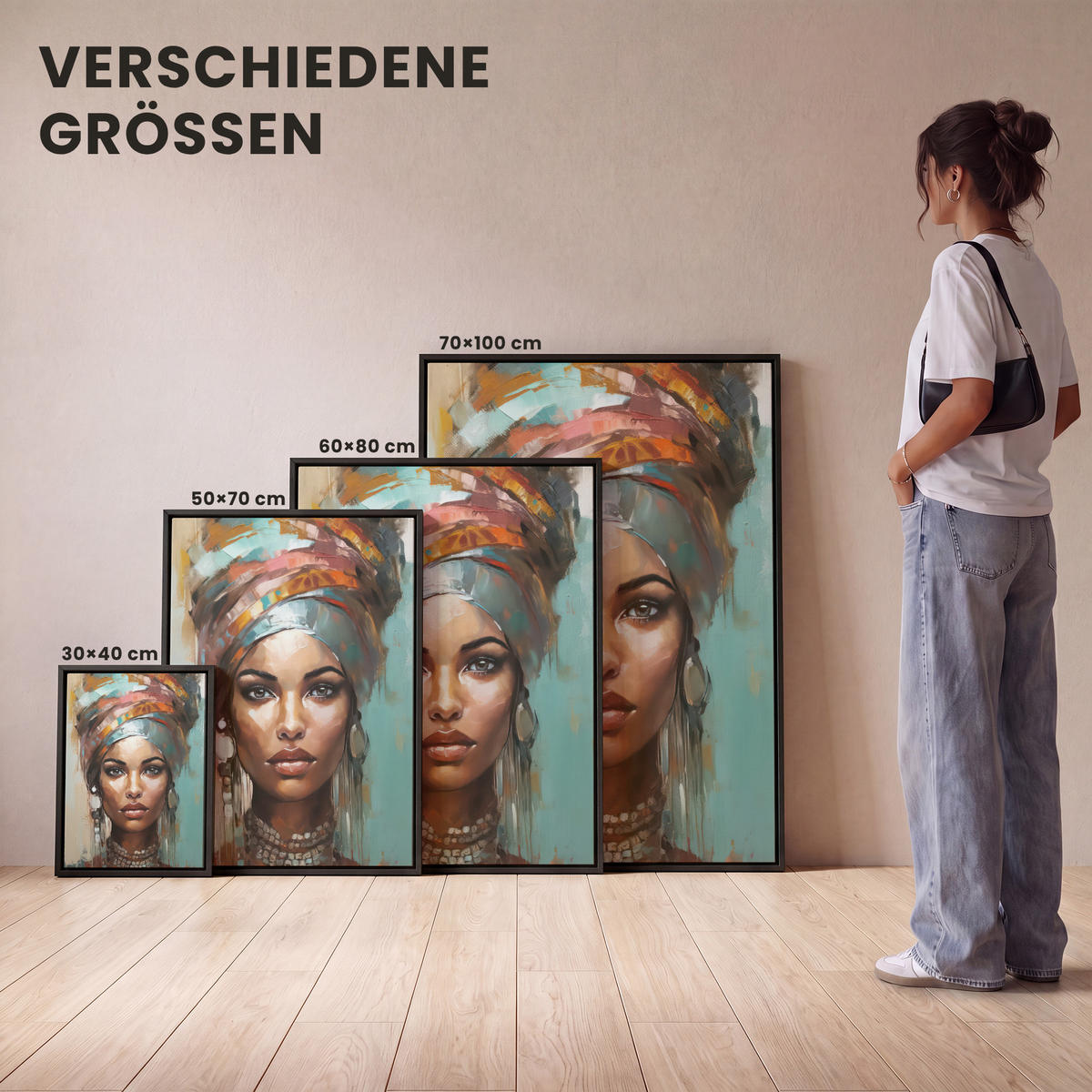 LEINWAND Bilder mit Rahmen - Frau - Kunst - Schmuck - Porträt - 60x80 - Blaugrau, Textil (60/80cm) - MuchoWow