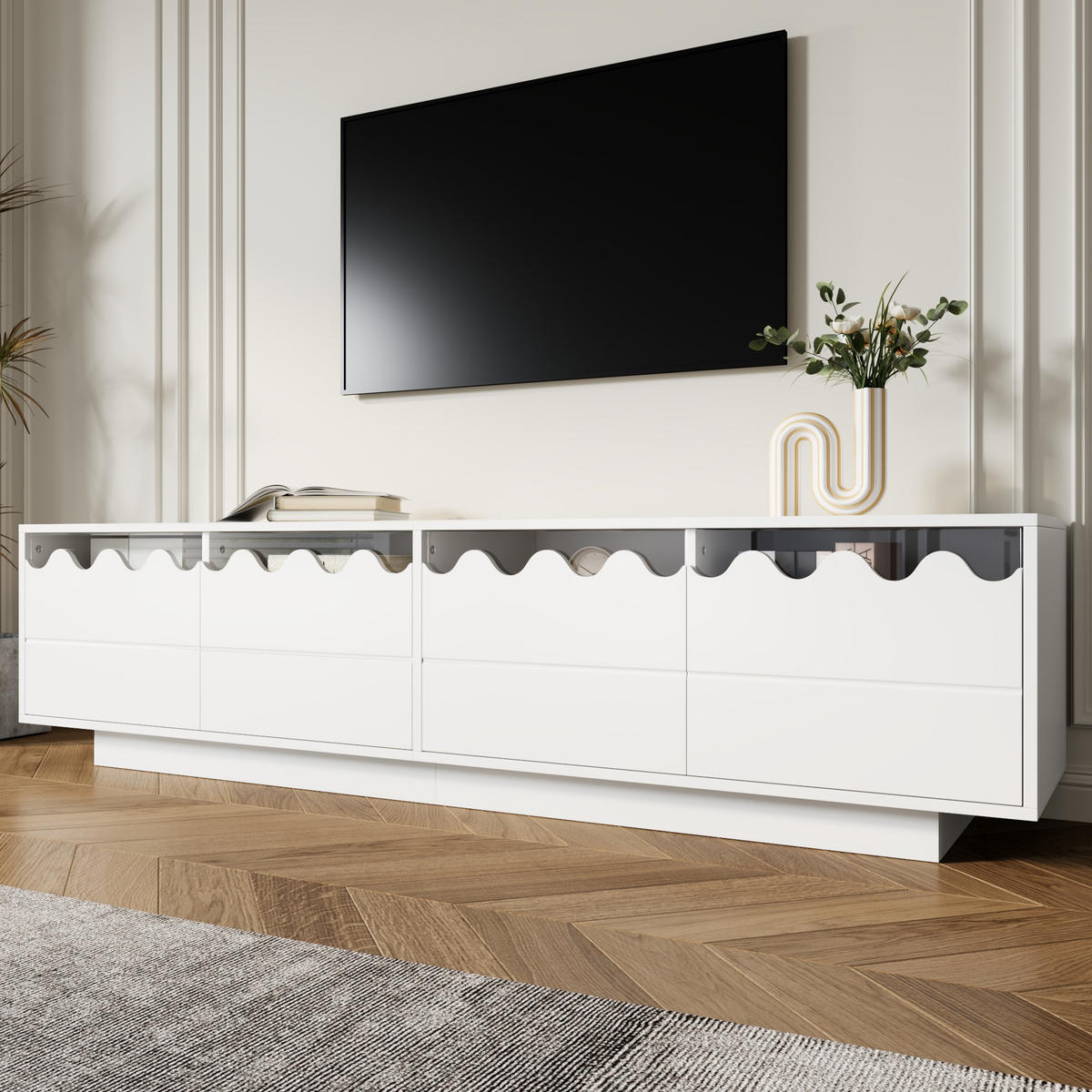 TV-SCHRANK Lowboard 170x40x45 cm Wellen Design - Weiß, Holz (170/40/45cm) - LEBENLANG