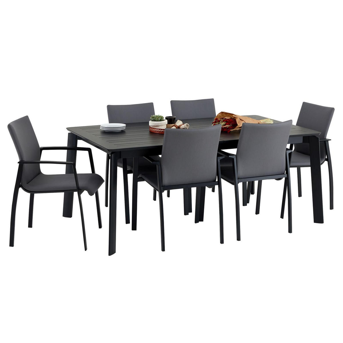 GARTENMÖBELSET VERANO - Schwarz/Grau, Textil - IDIMEX