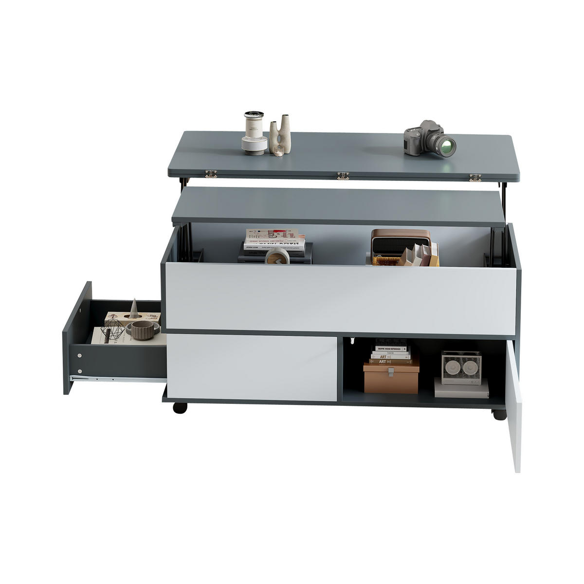 COUCHTISCH DE-174 mit Hydraulischem Lift Grau/Weiß - Grau, Holzwerkstoff (98/100/65cm) - ComfortXL